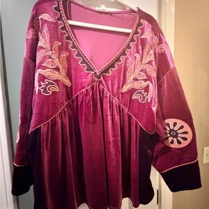 Easel Velvet Blouse with Embroidered Details